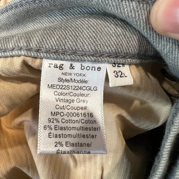 NWOT RAG & BONE Fit 1 Aero Stretch Skinny Jeans in Vintage Grey (Size 32 X 32) - Picture 6 of 11